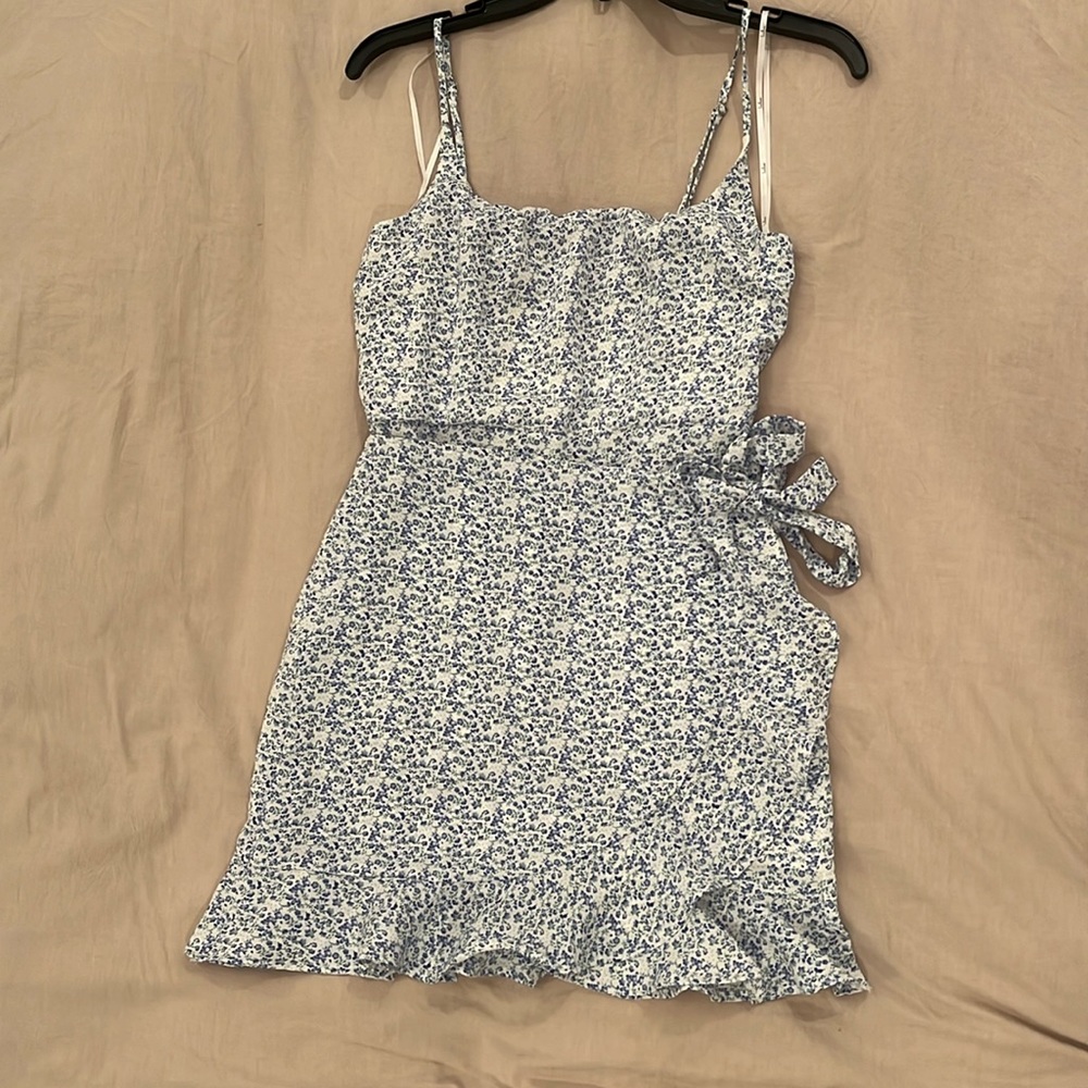 Petal Precious Blue Floral Print Faux-Wrap Mini Dress